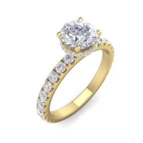 1 1/2 Carat Round Shape Hidden Halo Moissanite Engagement Ring In 14 Karat Yellow Gold