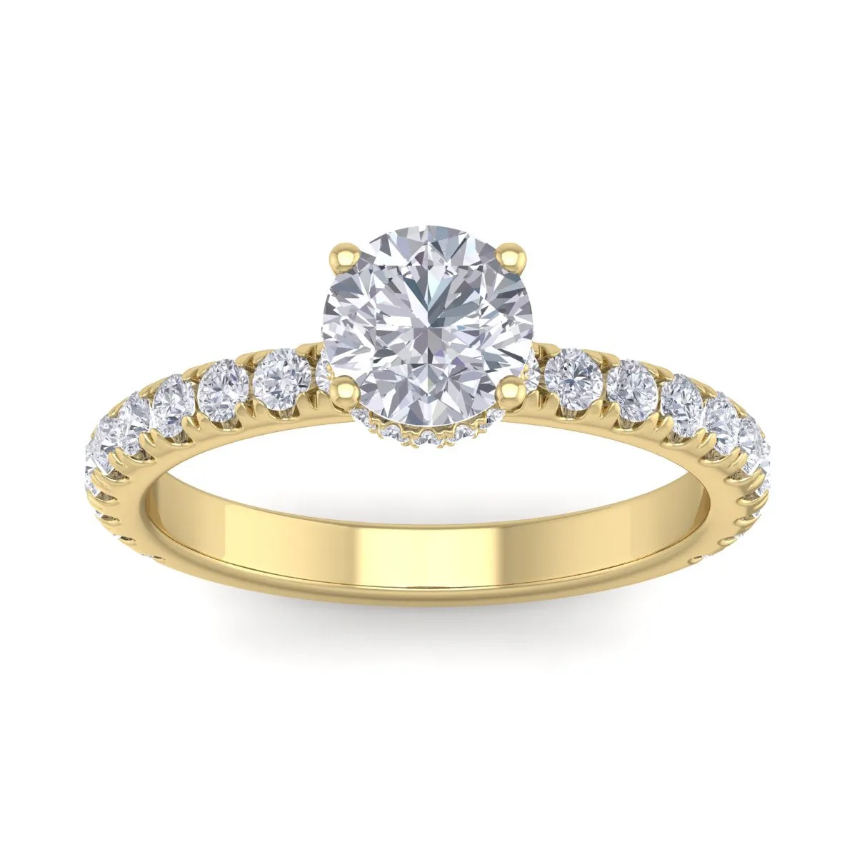 1 1/2 Carat Round Shape Hidden Halo Moissanite Engagement Ring In 14 Karat Yellow Gold