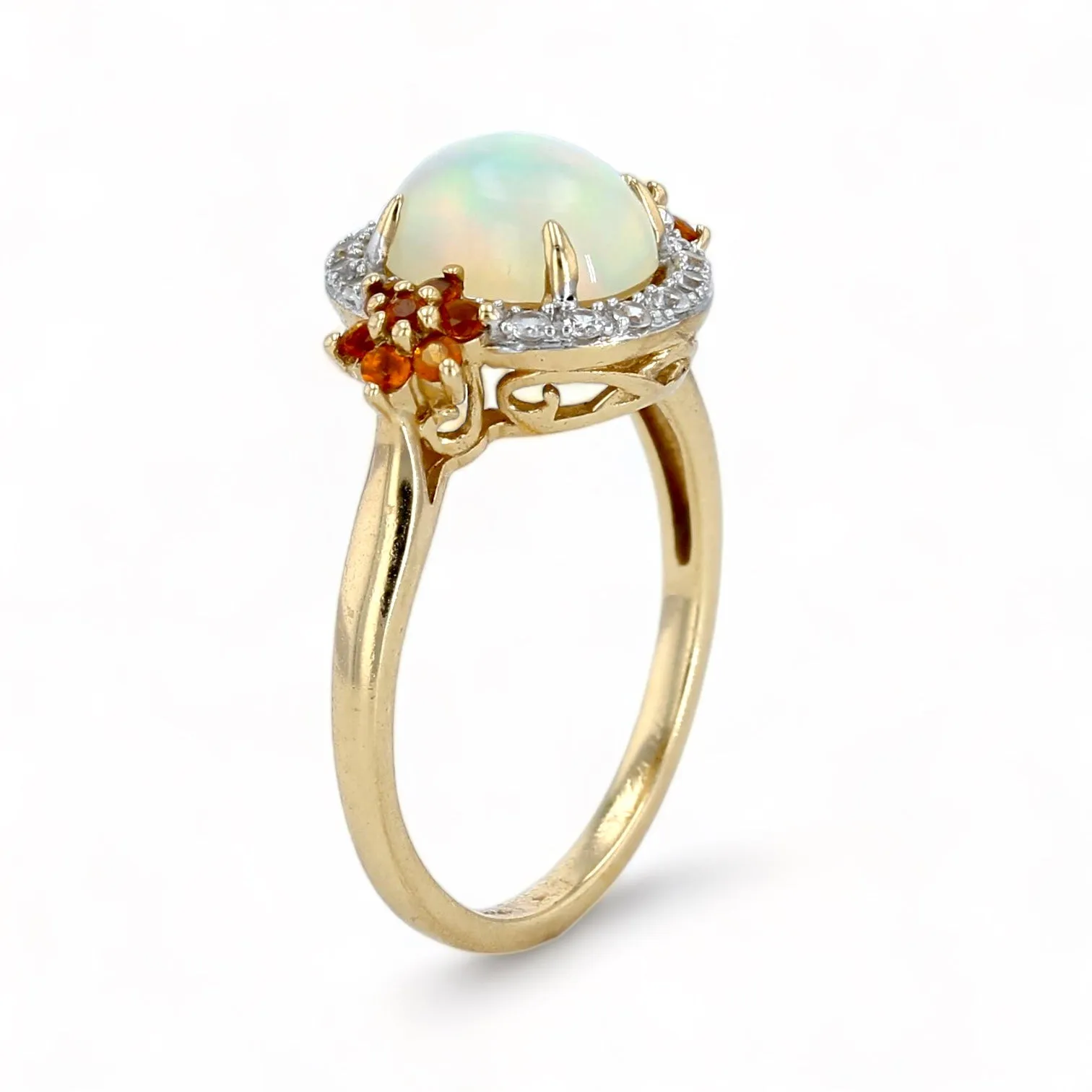 10k yellow gold oval halo Australian opal diamonds ring-28617