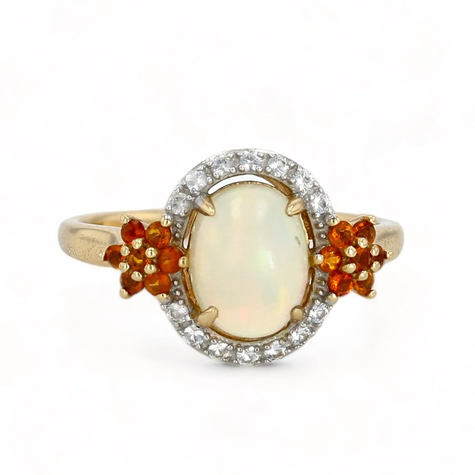 10k yellow gold oval halo Australian opal diamonds ring-28617