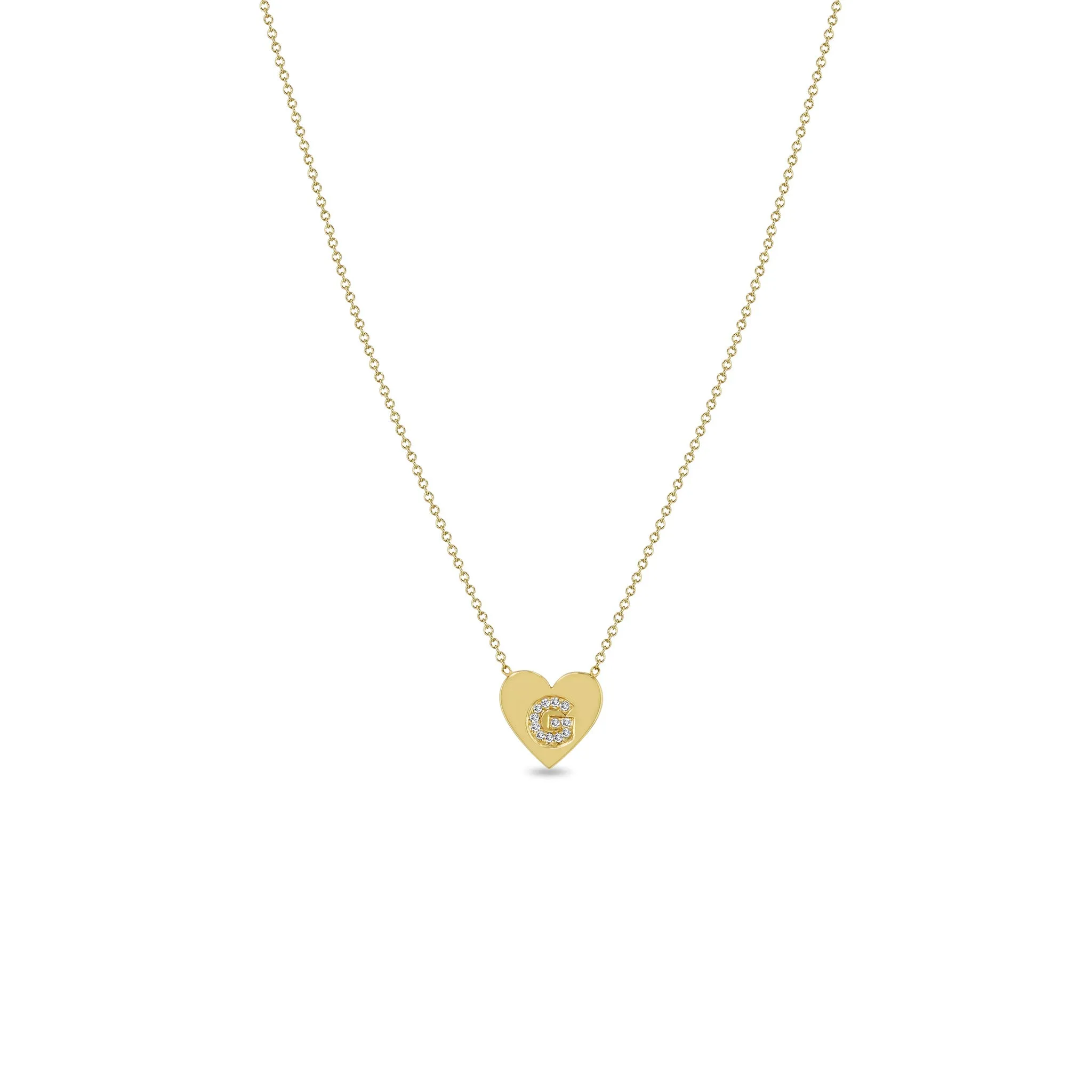 14k Pavé Diamond Initial Letter Small Heart Necklace