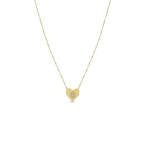 14k Pavé Diamond Initial Letter Small Heart Necklace