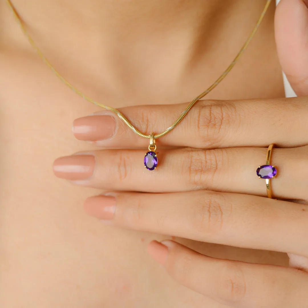 18K Gold Amethyst Combo Jewelry Set