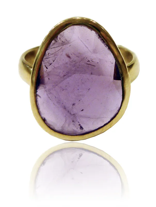 18k Gold Plated River Rock Ring Amethyst