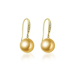 18k Solid Gold South Sea Golden Pearl Earrings KE00066