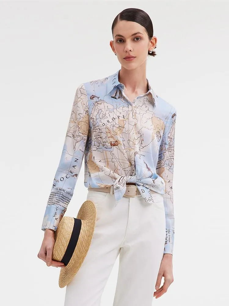 19 Momme Silk Map Printed Shirt