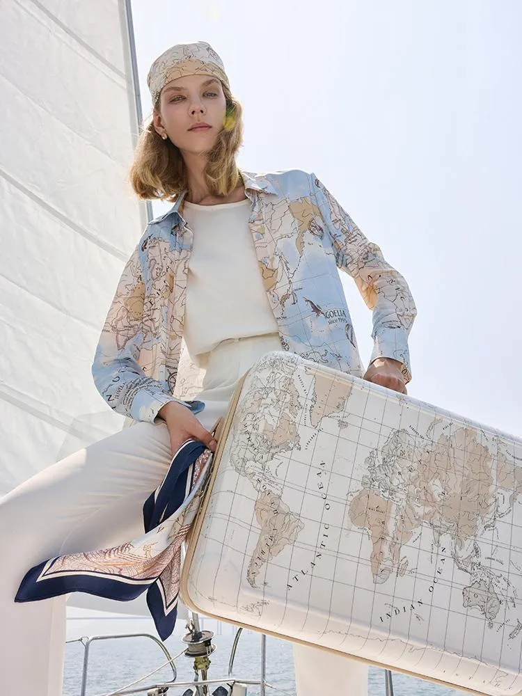 19 Momme Silk Map Printed Shirt