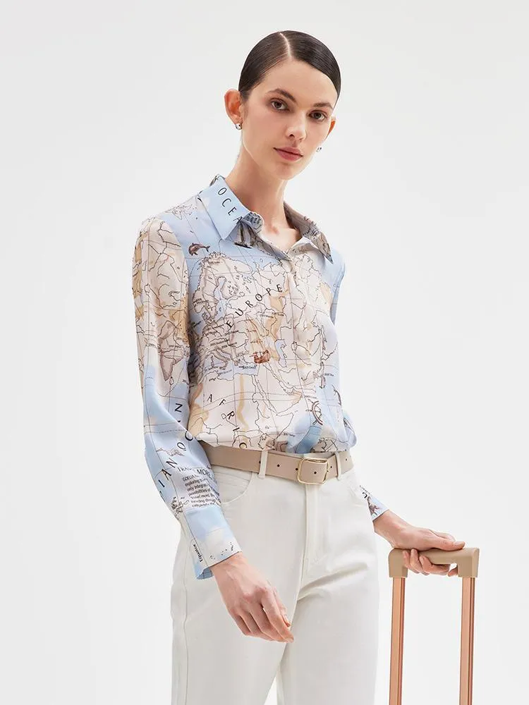 19 Momme Silk Map Printed Shirt