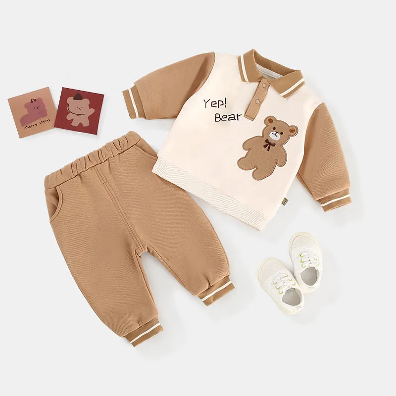 2 Pieces Set Baby Kid Boys Letters Cartoon Hoodies Sweatshirts And Solid Color Pants Wholesale 23101985