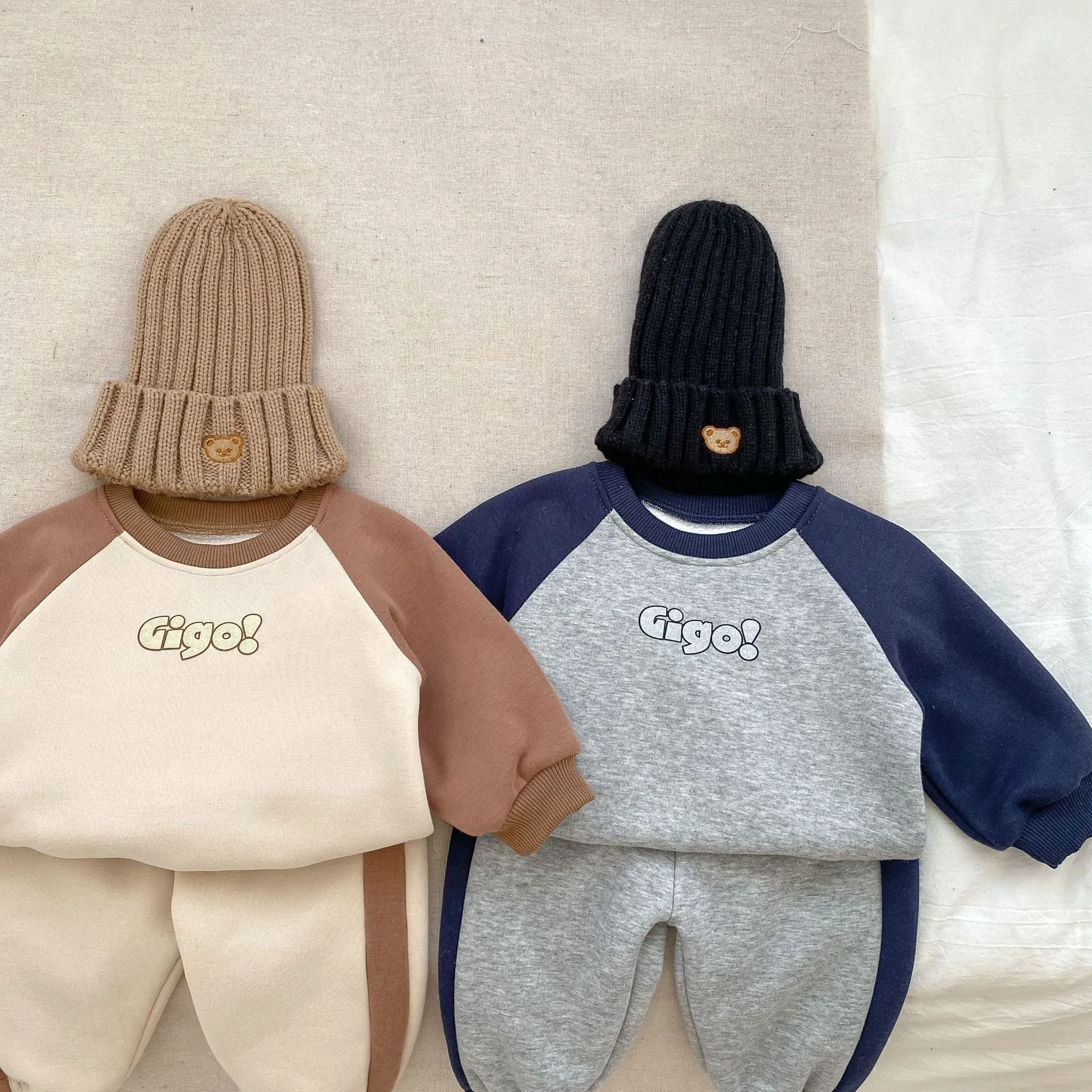 2 Pieces Set Baby Kid Boys Letters Color-blocking Hoodies Sweatshirts And Pants Wholesale 23101933