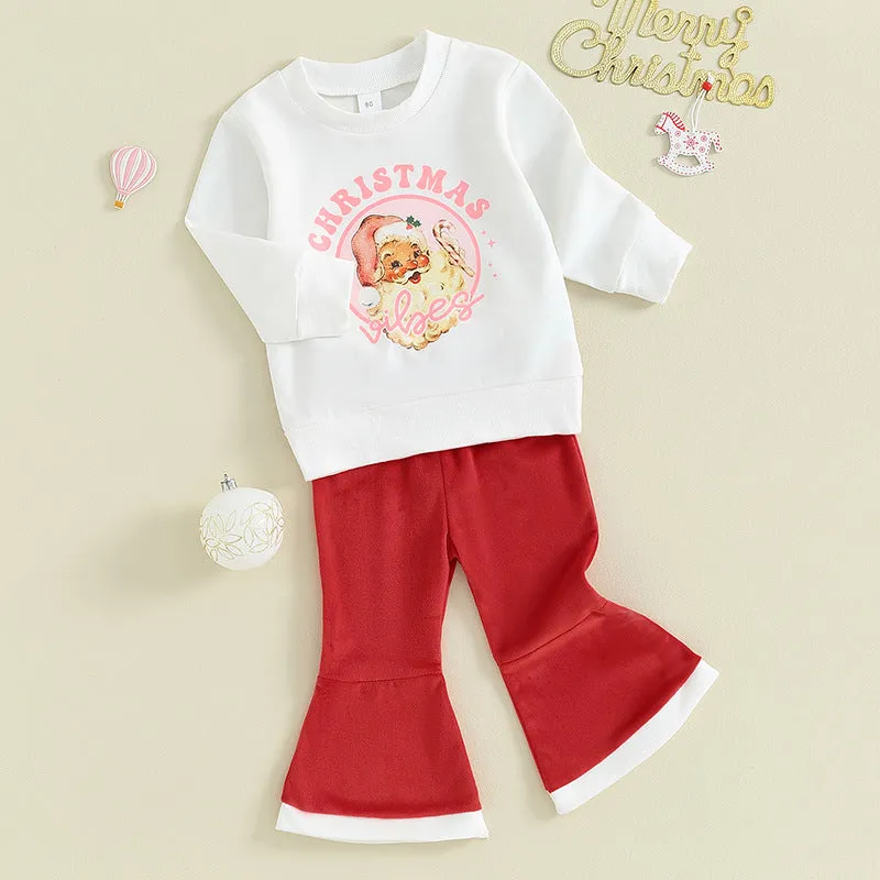 2 Pieces Set Baby Kid Girls Christmas Letters Print Tops And Solid Color Pants Wholesale 23101550