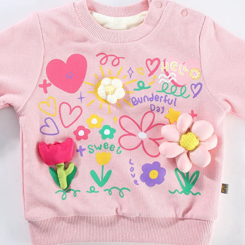 2 Pieces Set Baby Kid Girls Letters Flower Print Hoodies Sweatshirts And Pants Wholesale 231019226