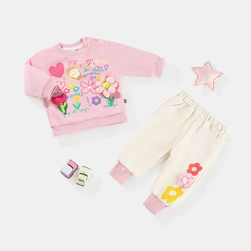 2 Pieces Set Baby Kid Girls Letters Flower Print Hoodies Sweatshirts And Pants Wholesale 231019226