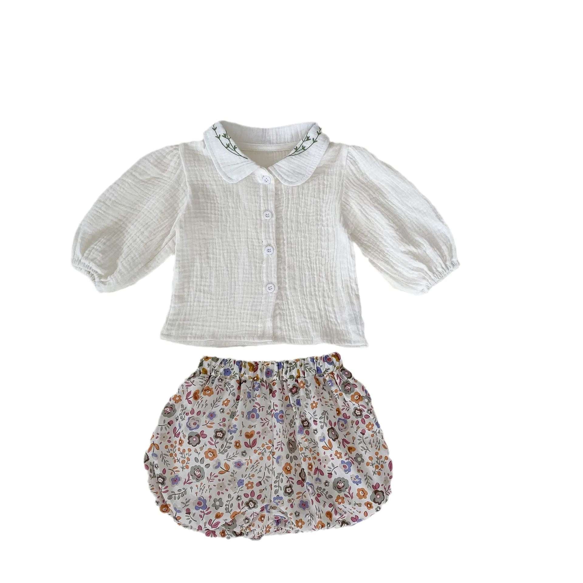 2 Pieces Set Baby Kid Girls Solid Color Print Tops And Flower Shorts Wholesale 230828281