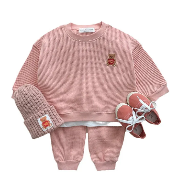 2 Pieces Set Baby Kid Girls Sports Solid Color Cartoon Hoodies Sweatshirts And Pants Wholesale 23101963