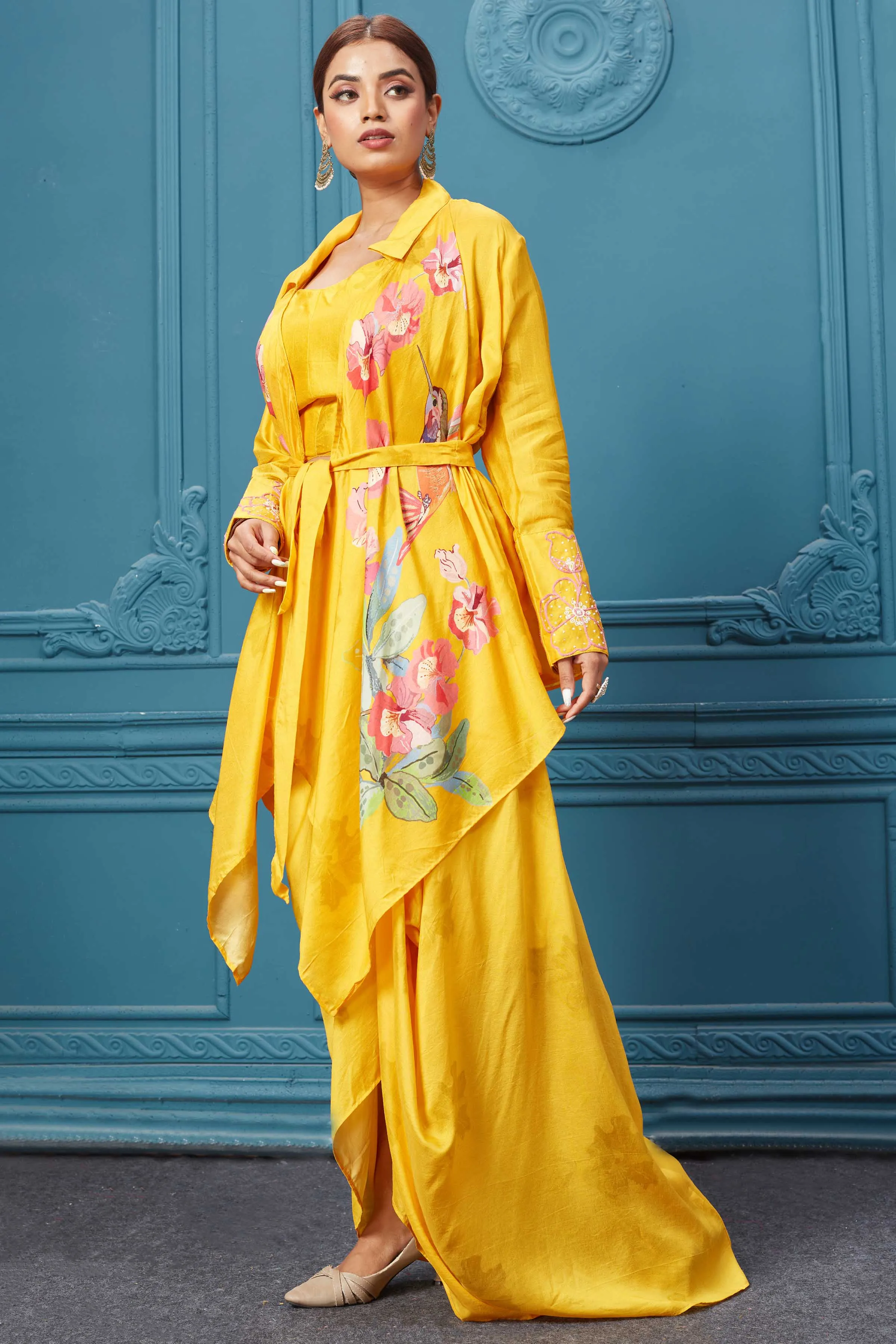 510019 Yellow Stylish Suit Set With Jacket