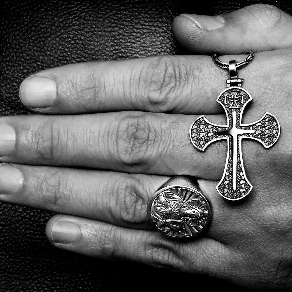 925 Silver Jesus Christ Oval Signet Men's Ring, Religious Sacred Heart Jewelry