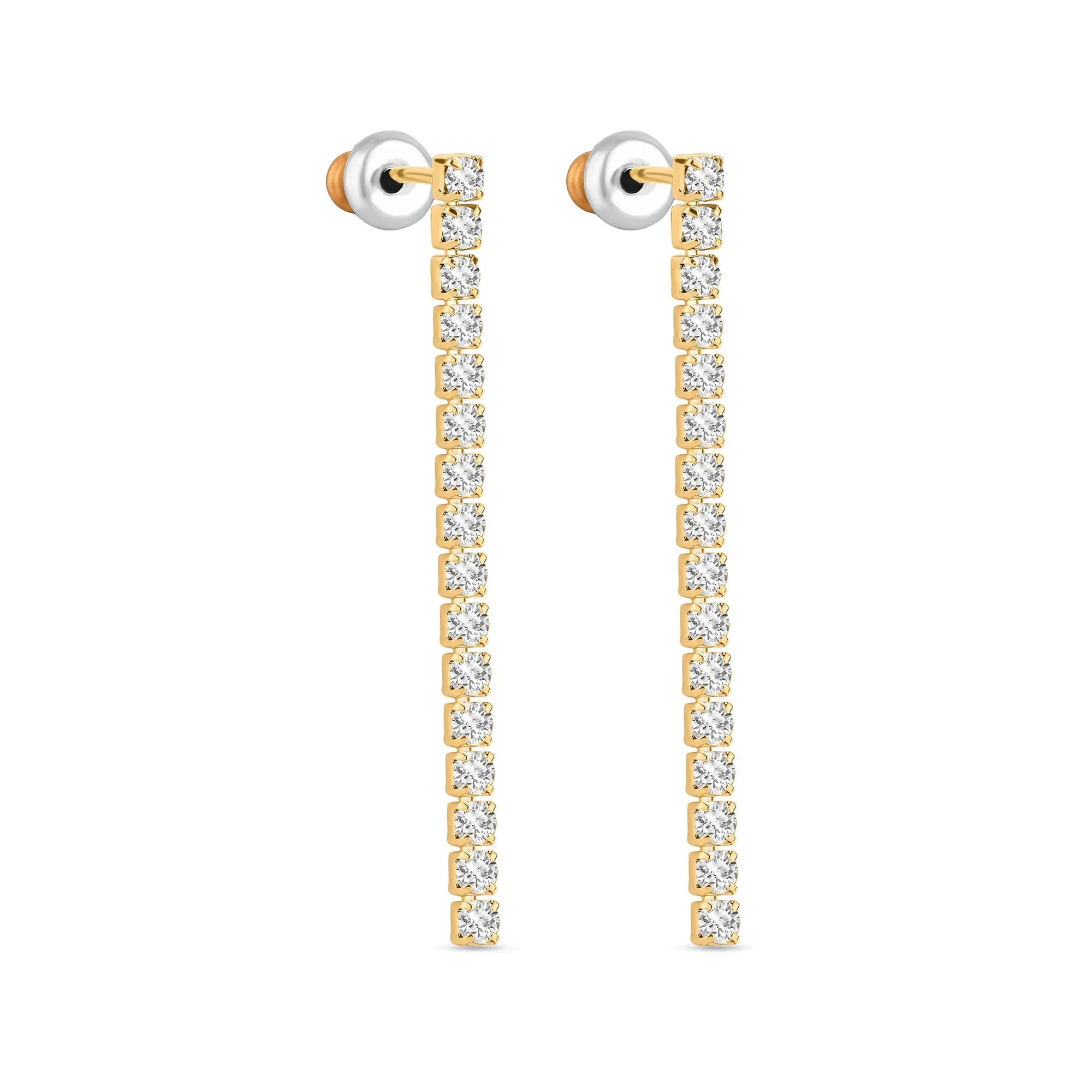 Accessorize London Women's Z Real Gold Plated Cubic Zirconia Tennis Chain Earrings