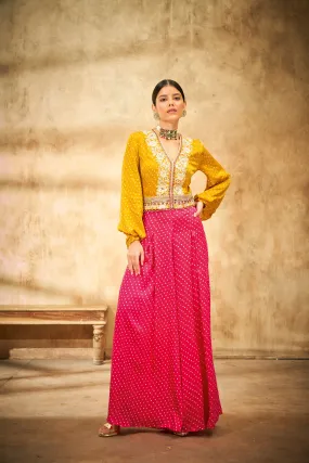 Aditi Somani's Beautiful Mustard bandhej crop top with pants  - Rent