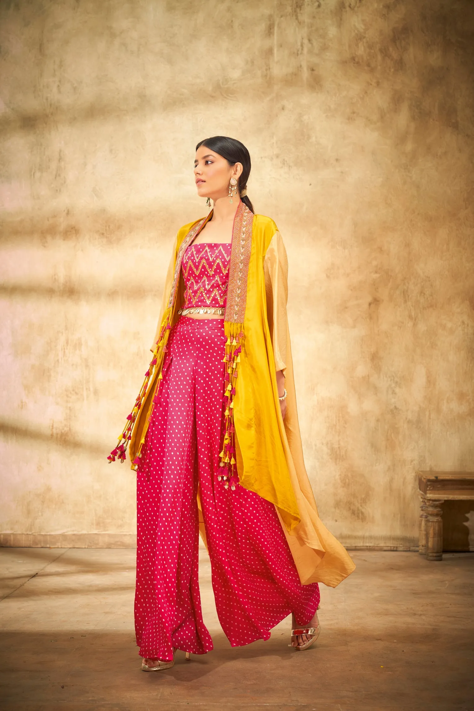 Aditi Somani's Beautiful Pink Shaded silk cape set - Rent