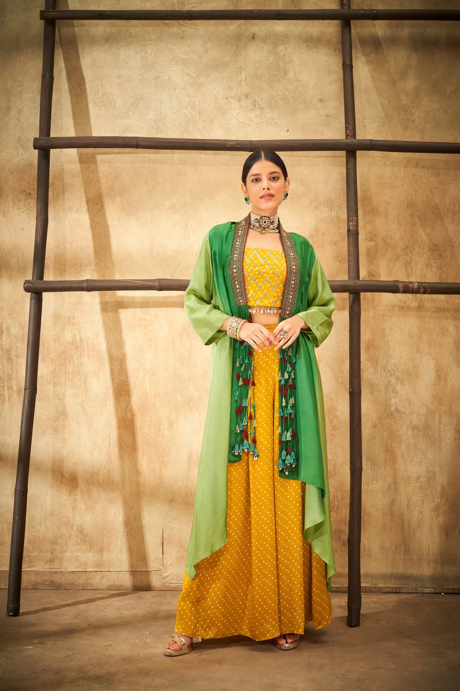 Aditi Somani's Beautiful Yellow Shaded silk cape set - Rent