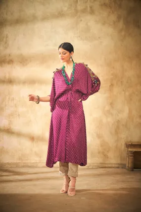 Aditi Somani's Classy Wine bandhej kaftan with knot - Rent