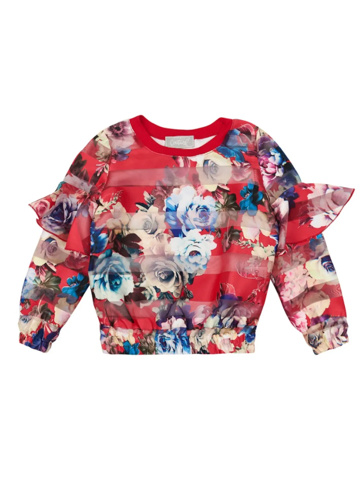 Airy Sheer Floral Ruffled Top by Kids Couture