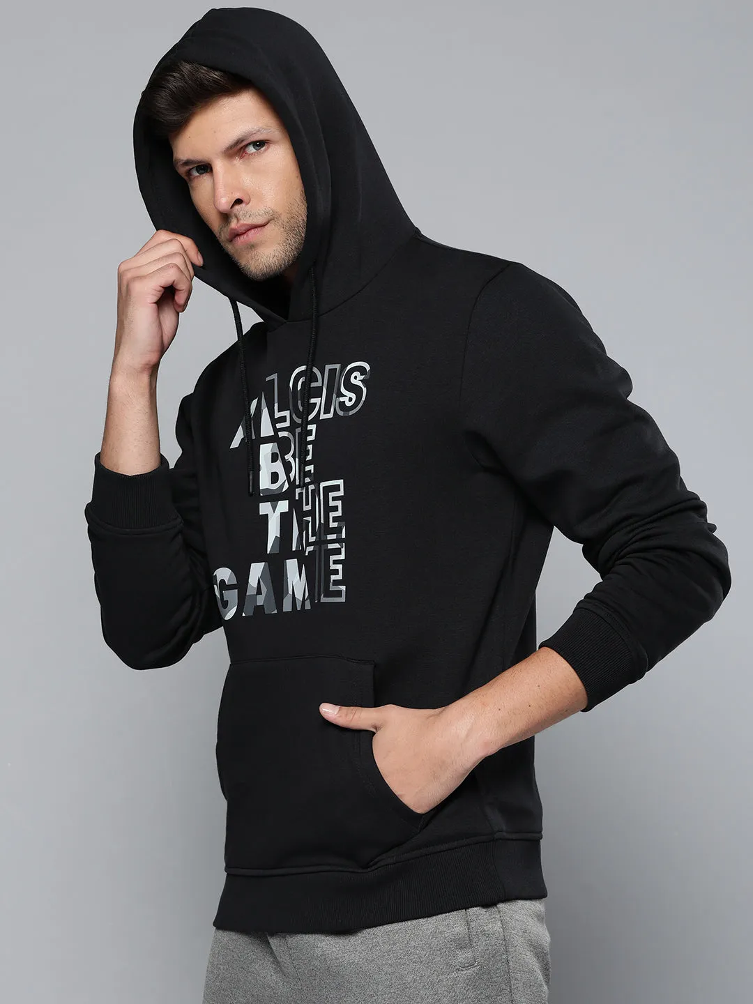 Alcis Men Black Printed Hooded Sweatshirt