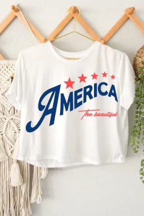 America The Beautiful Graphic Crop Top, White