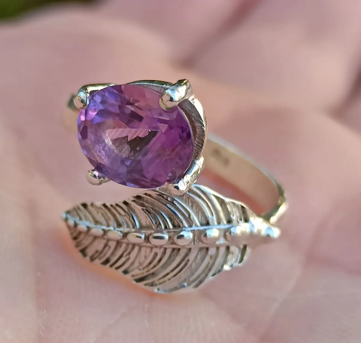 Amethyst Oval 925 Solid Sterling Silver Handmade Women Ring US size 4 to 13