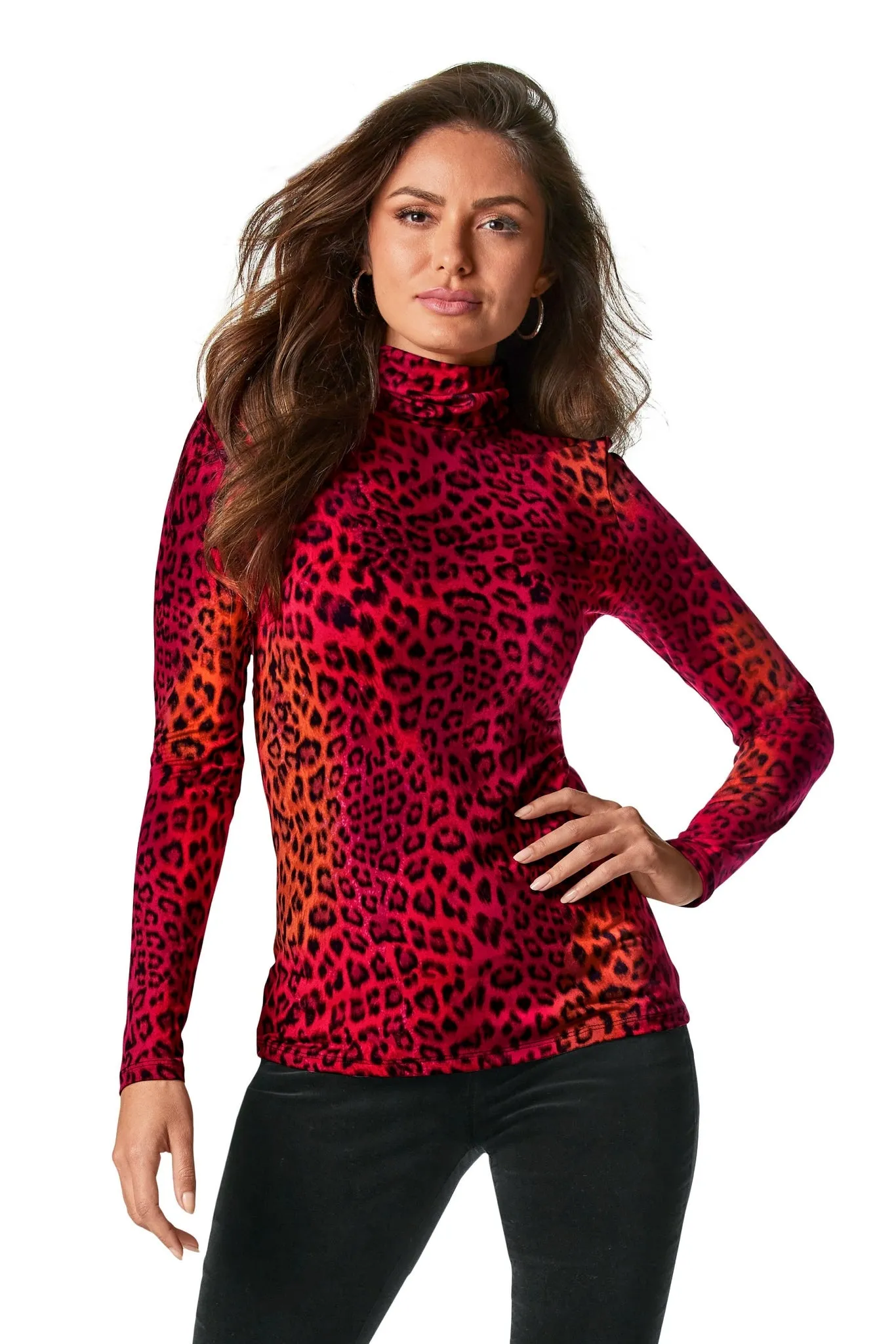 Animal Print Turtleneck Top Multi