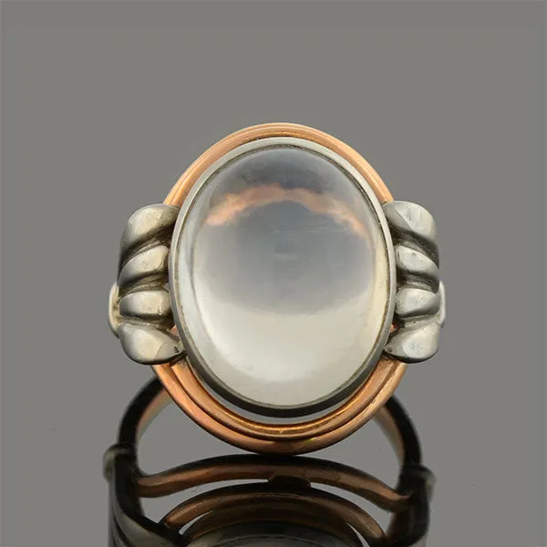 Art Nouveau Platinum   14kt Mixed Metals Moonstone Ring