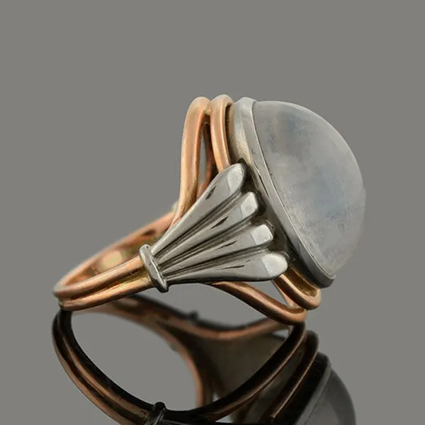 Art Nouveau Platinum   14kt Mixed Metals Moonstone Ring