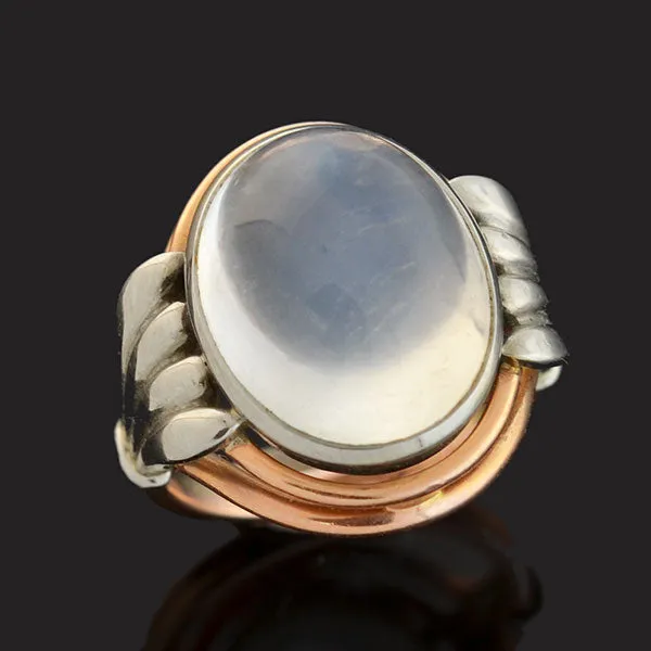 Art Nouveau Platinum   14kt Mixed Metals Moonstone Ring