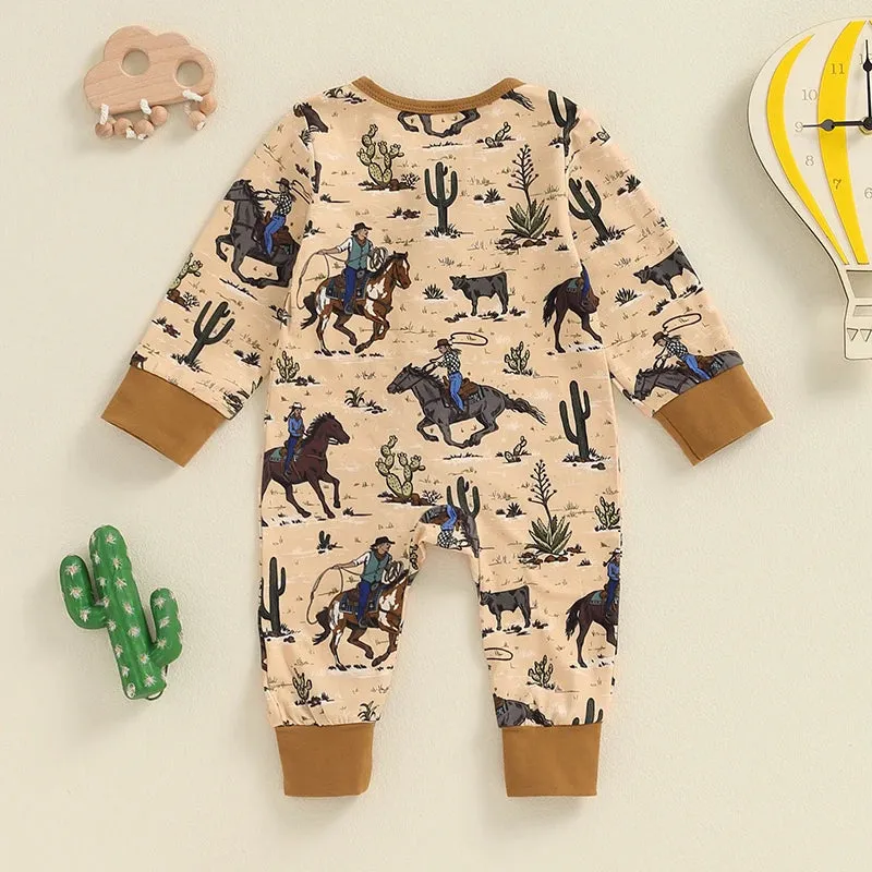 Baby Boys Western Farm Zip Onesie Romper - Cactus Cowboy