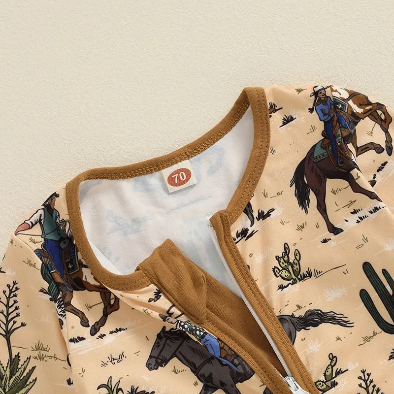 Baby Boys Western Farm Zip Onesie Romper - Cactus Cowboy