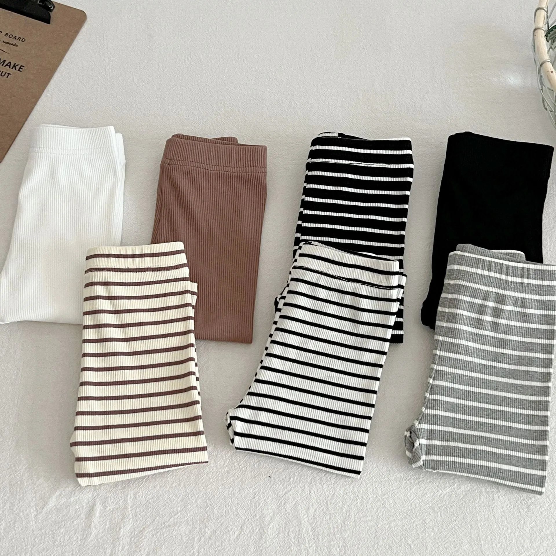 Baby Kid Girls Solid Color Striped Pants Leggings Wholesale 23113058