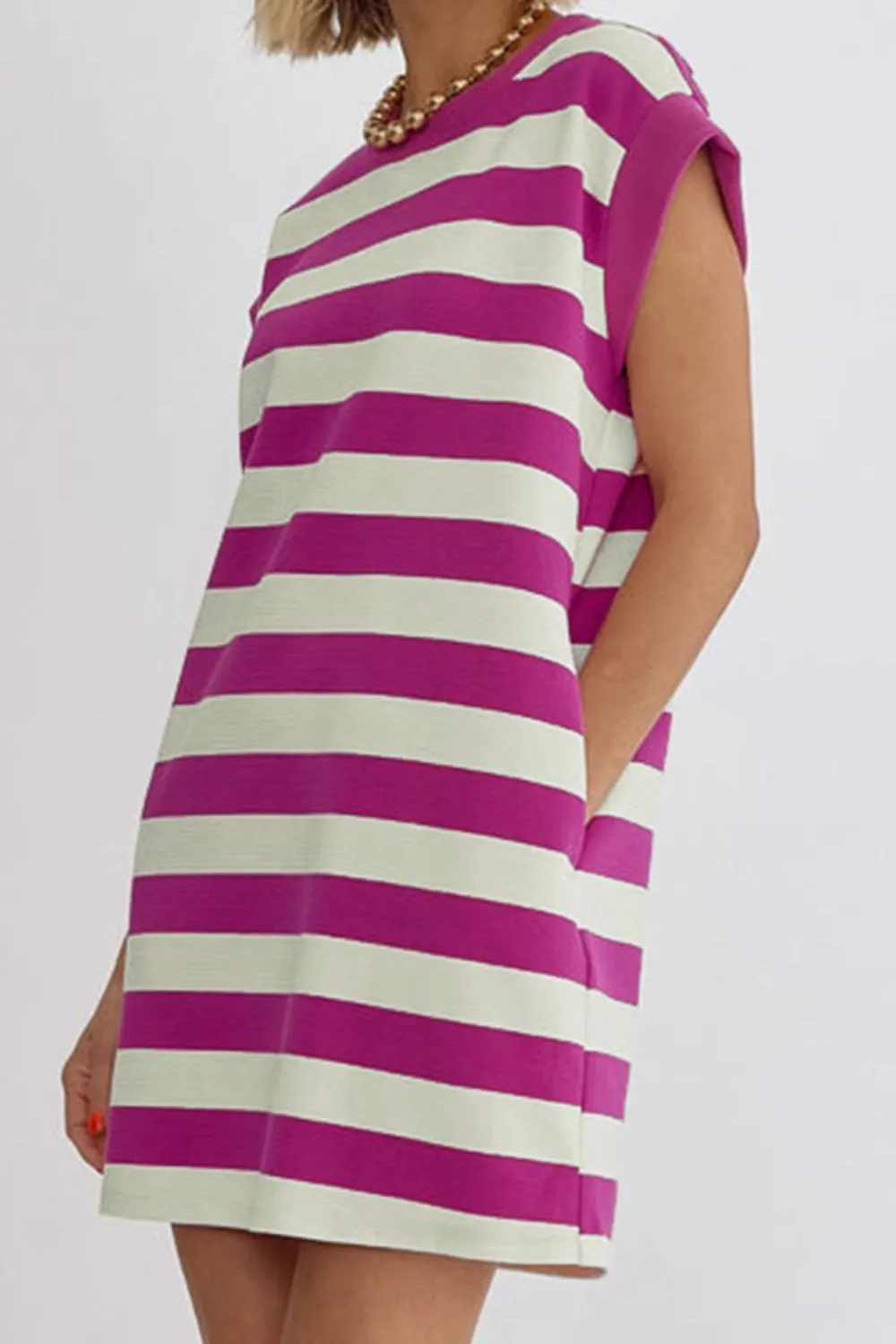 Beach Wedding Guest Attire for Women: Striped Cap Sleeve Round Neck Dress