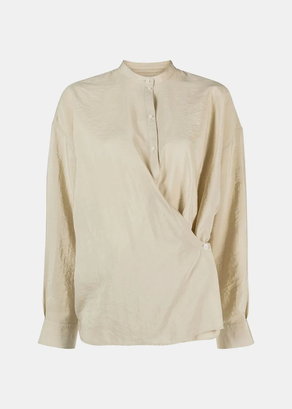 Beige Officer Collar Asymmetric Shirt