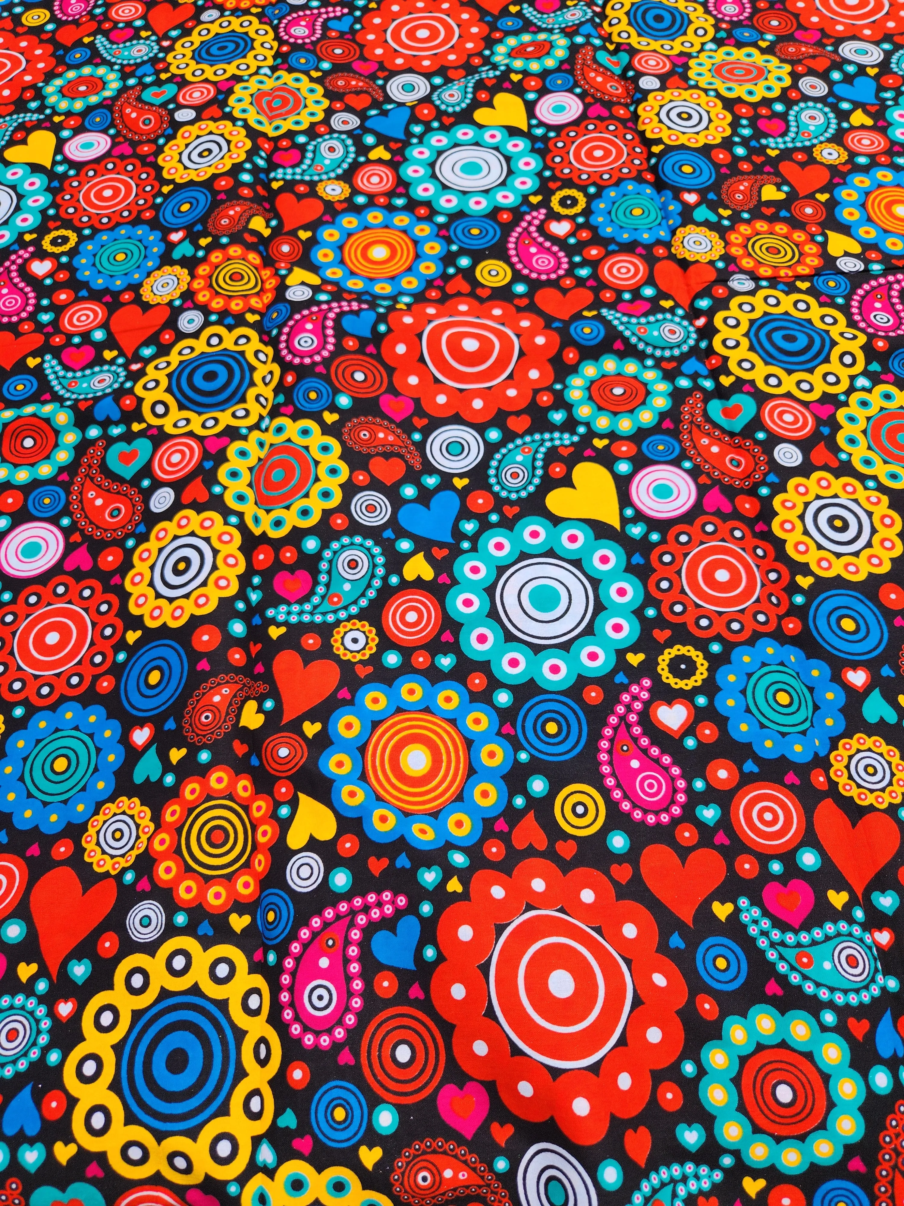 Black Multicolor African Print Fabric, Ankara Fabric, AF172