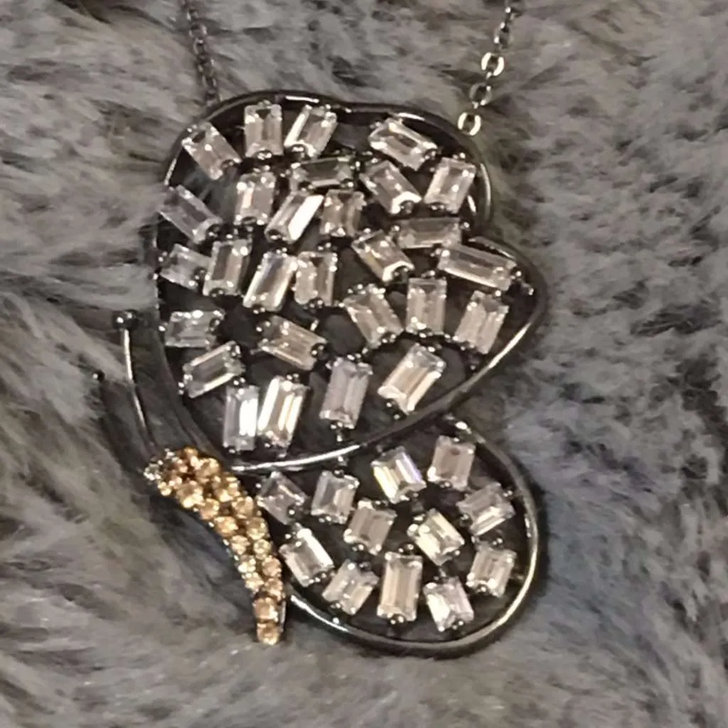 Black Rhodium Butterfly Necklace With Baguettes