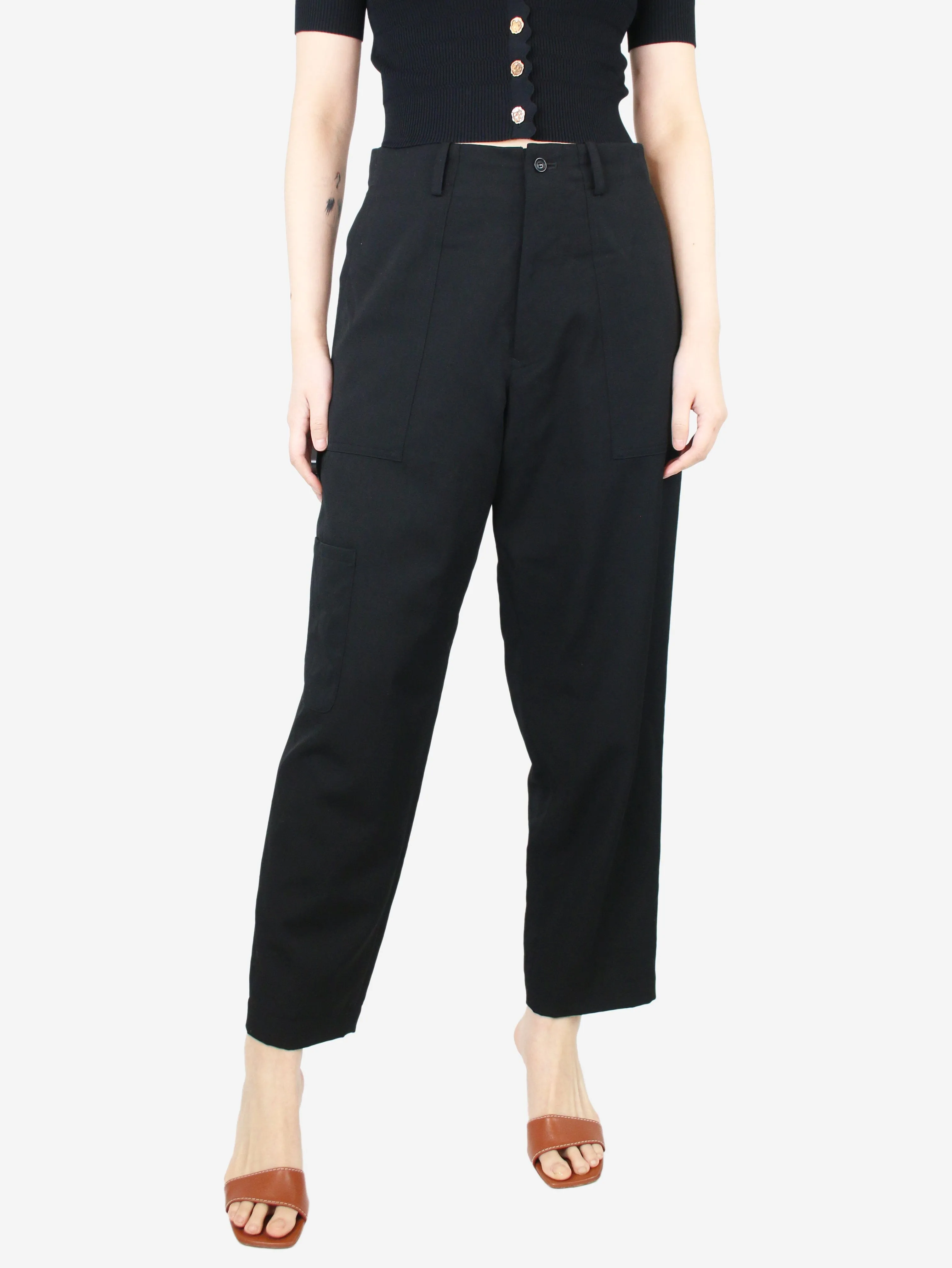 Black wool pocket trousers - size S