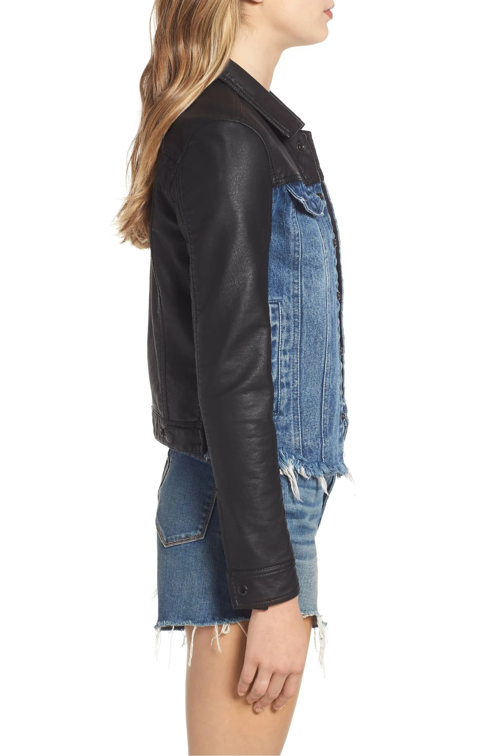 Blank NYC Arachnophobia Faux Leather & Denim Jacket