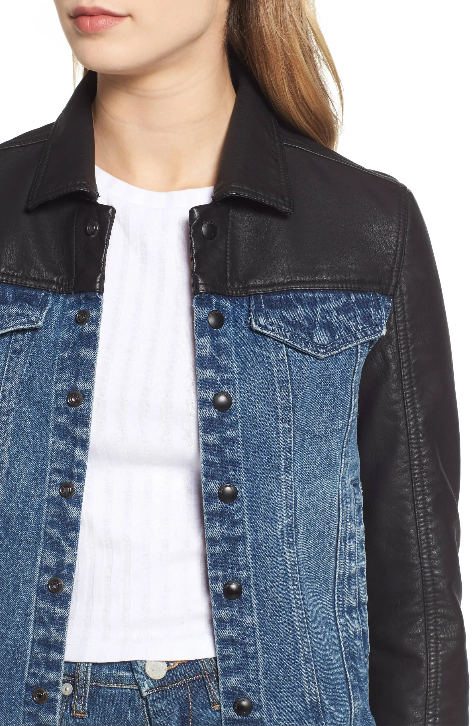 Blank NYC Arachnophobia Faux Leather & Denim Jacket