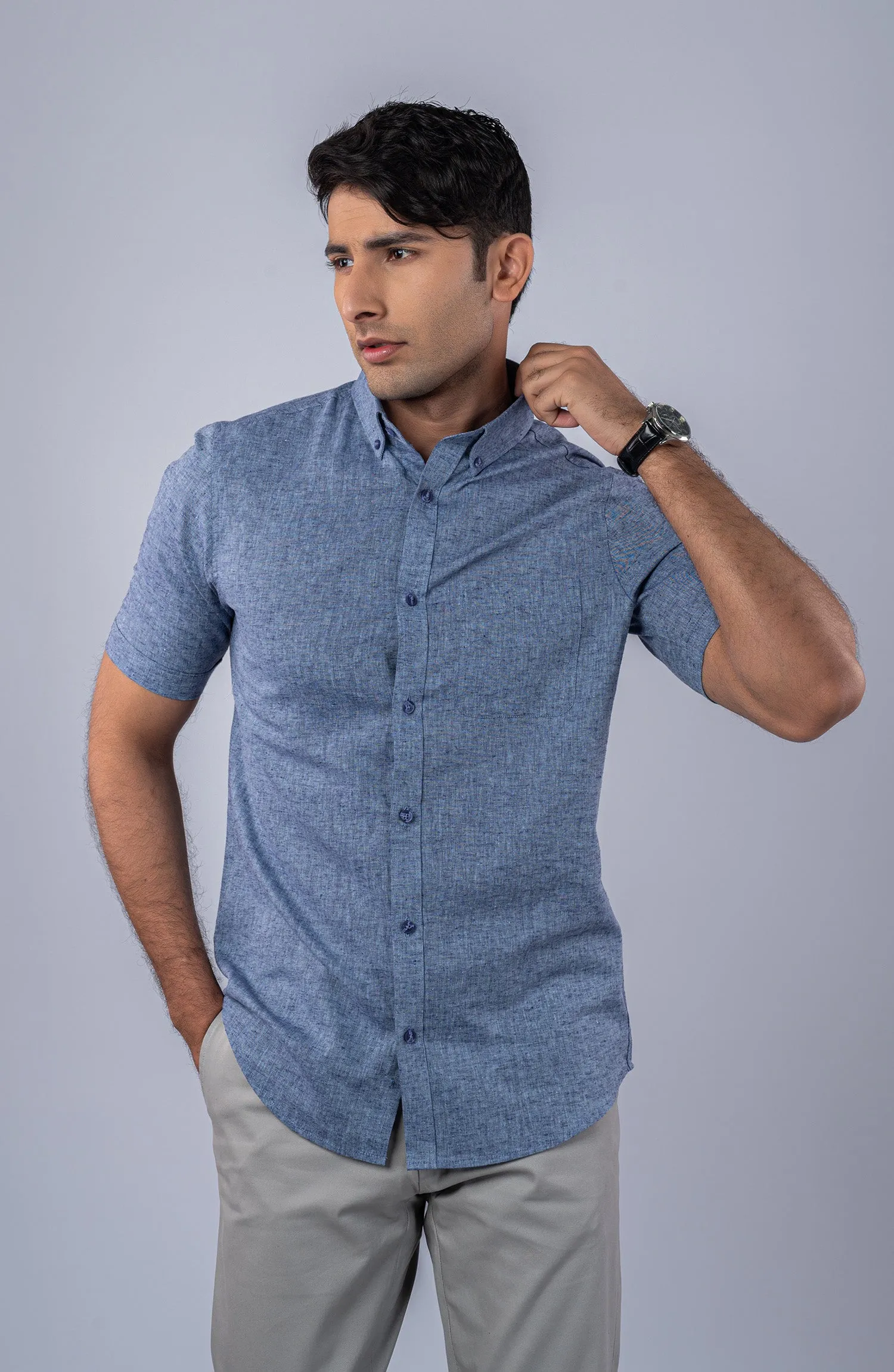 Blue Cotton Linen Shirt