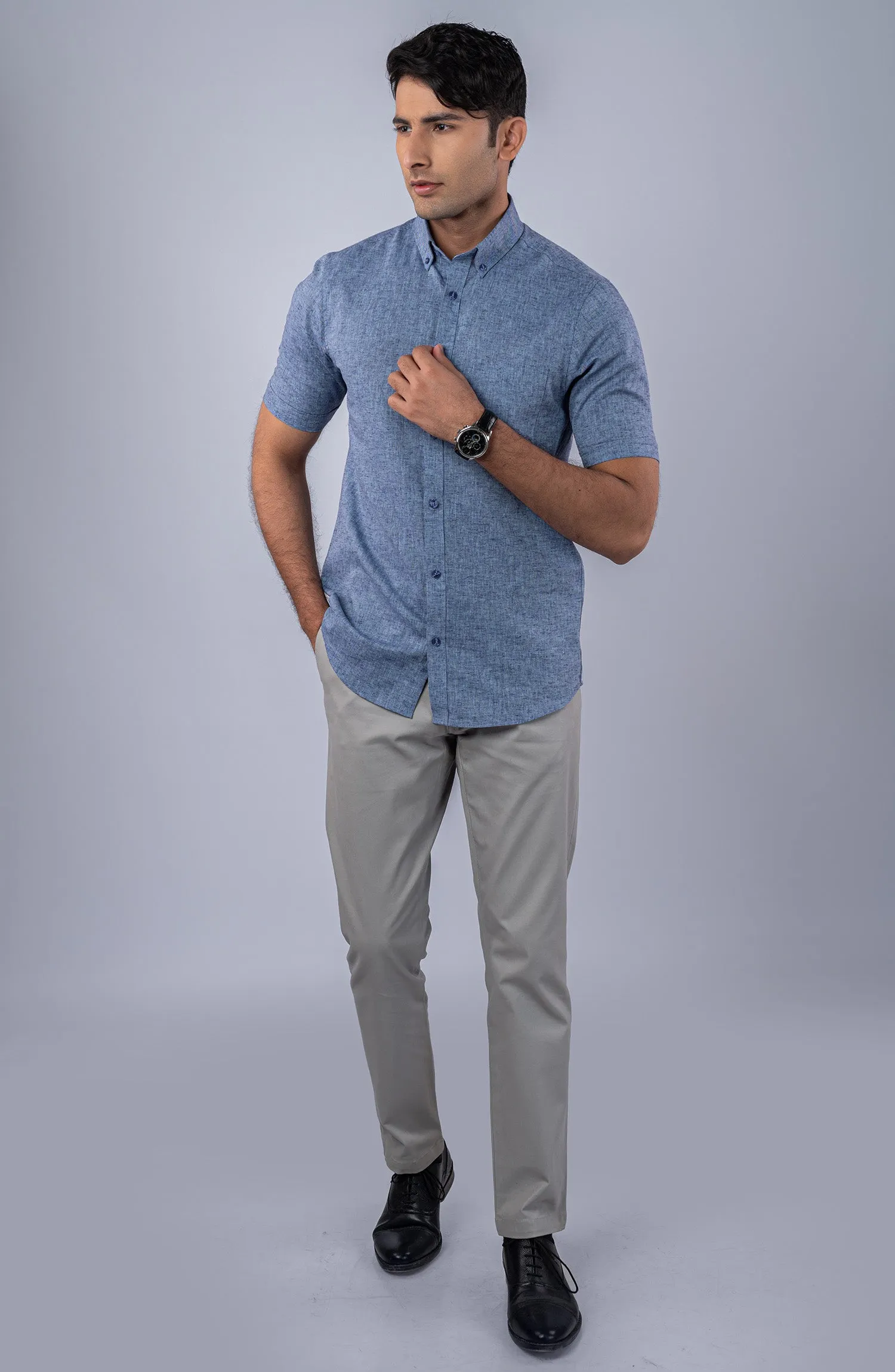 Blue Cotton Linen Shirt