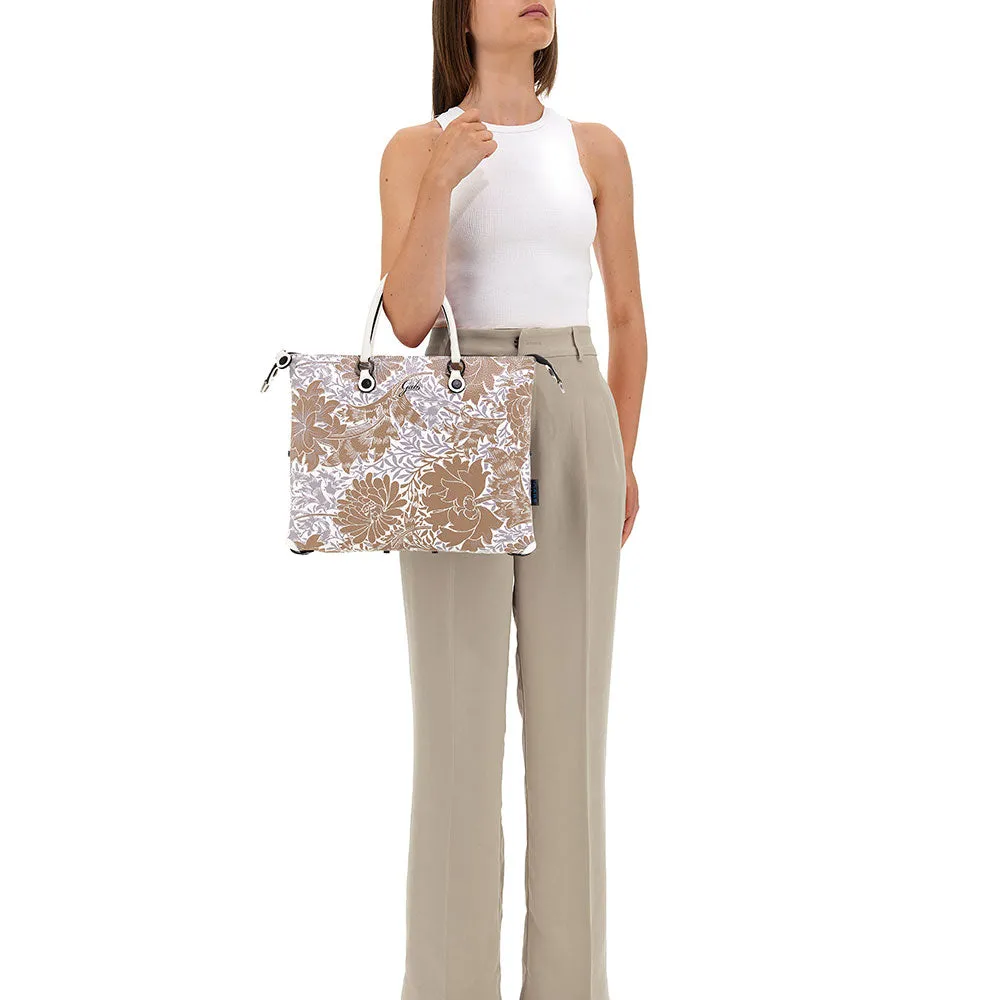 Borsa Donna a Mano con Tracolla GABS G3 PLUS Holiday in Pelle stampa Peonia Toni Beige Media