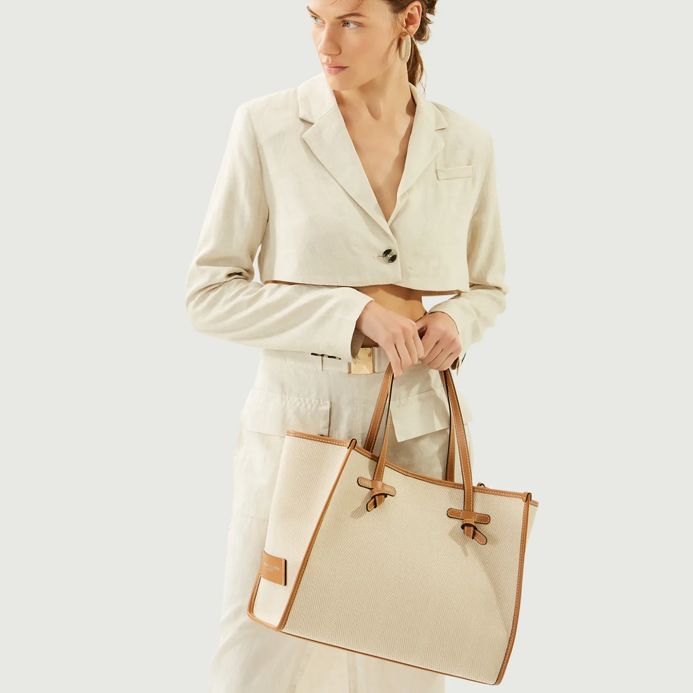 BORSA SHOPPING MARCELLA IN CANVAS BEIGE