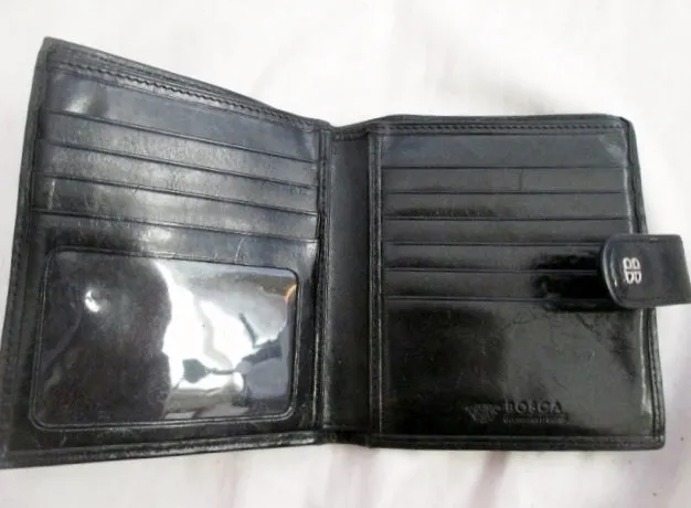 BOSCA Accessories in Leather BIFOLD change purse Wallet Organizer BLACK Signature