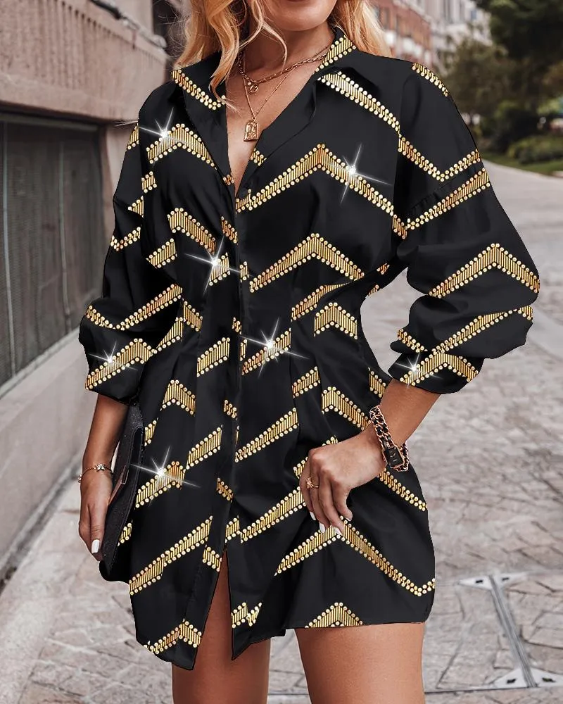 Bronzing Chevron Print Shirt Dress